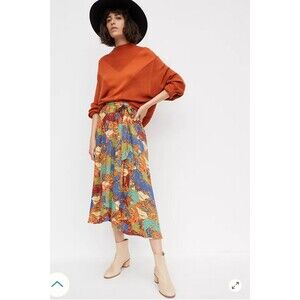 Multicolor Printed Anthropologie Maeve Pull-On Wrap Midi Skirt (NWT)